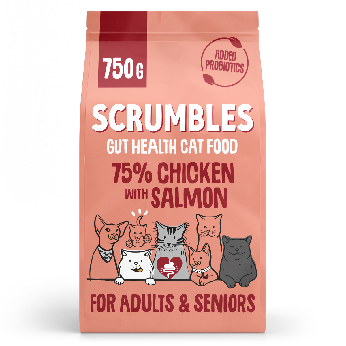 Scrumbles Gut-Friendly 75% Chicken & Salmon Dry Cat Food 750g Gluten-Free High Meat Hypoallergenic