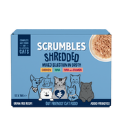 mixed selection shredded cat food in broth