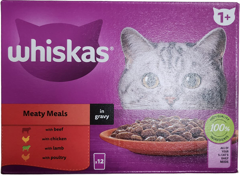 Whiskas 1+ Adult Wet Cat Food Meaty Meals In Gravy 12x85g